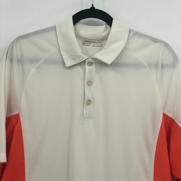 Nike Golf Fit Dry Polo Shirt Collared Short Sleeve 1/4 Buttoned White Orange XL - Picture 2 of 9
